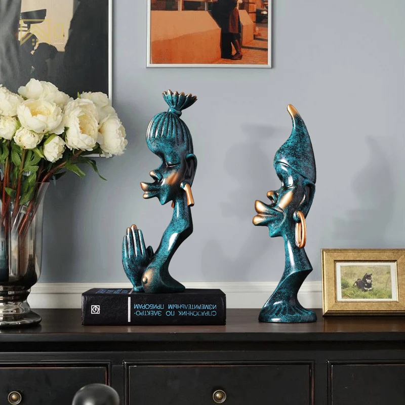 

African Male And Female Couple Characters Statue Christmas Decorations For Home Sculpture Escultura Home Decor Accessories