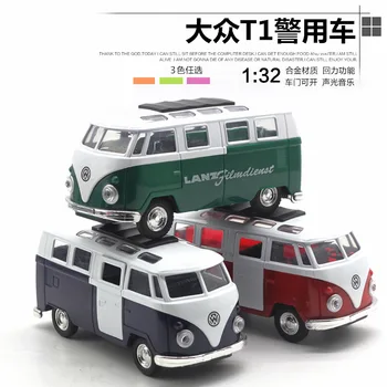 

1:32 high simulation Volkswagen T1 bus van van fire delivery police car retro classic car alloy model for children gifts