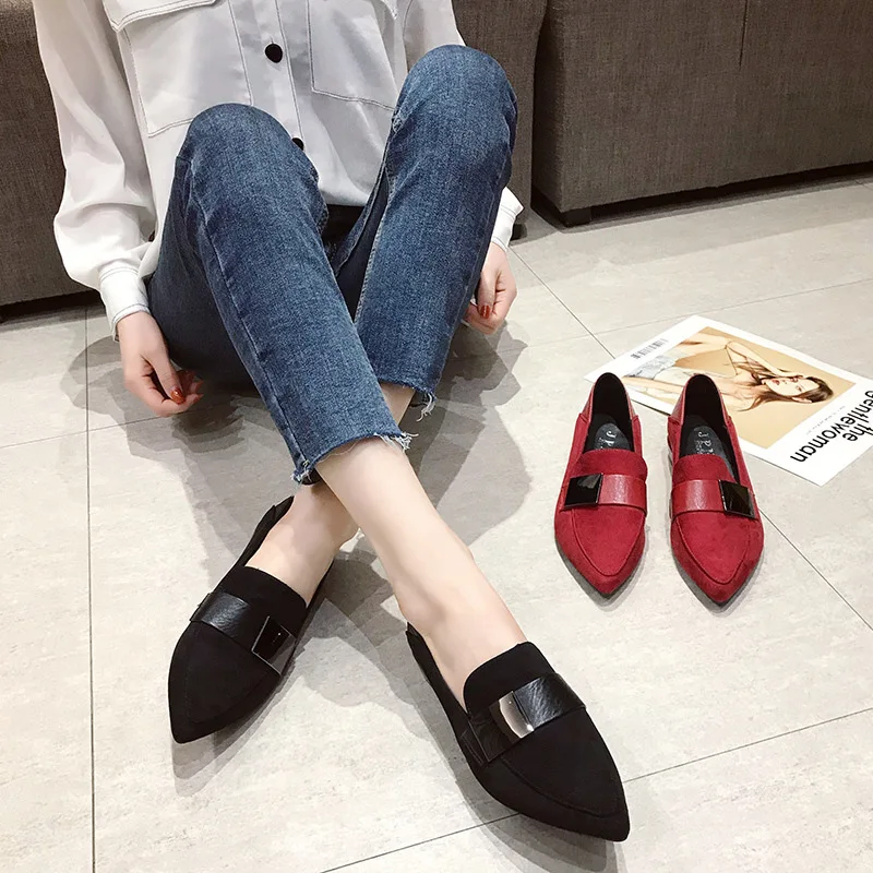 

Loafers Spring New Products Elegant WOMEN'S Shoes Pointed-Toe Low Heel Versatile Casual Shoes Comfortable Suede Double Purpose S