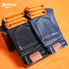 Теплые джинсы мужские зимние высококачественные брендовые бархатные флисовые прямые ретро джинсовые брюки обтягивающие флокированные теплые мужские брюки мужские 28-40