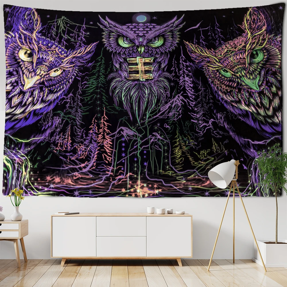 Tapestry Decorations Colorful Psychedelic Owl Tapestry Wall Hanging Bohemian Hippie Art Science Fiction TAPIZ Witchcraft Room Home Decor