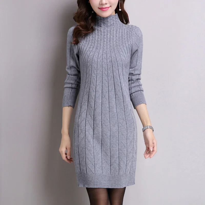 

Turtleneck Sweater Dresses 2019 Autumn Winter Women Knitted Dress Lady Slim Bodycon Long Sleeve Bottoming Dress Vestidos P-083