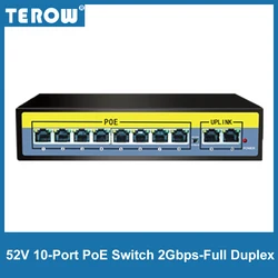 TEROW – commutateur POE 52V, 10 ports, Transmission 250M, 8*10/100M, Port POE + 2*100M, 2gbps, Duplex intégral, IEEE802.3 AT/ AF 