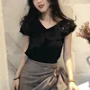 Women White Blouses Off Shoulder Sexy Summer Slim Fit Elegant Tops Female Slash Neck Ruffle Shirt Tops 6