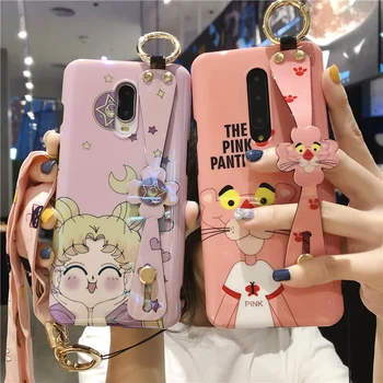 

For OnePlus 7 pro case cute cartoon cover for OnePlus 7 sailor moon soft shell pink panther kickstand girl gifts silk strap