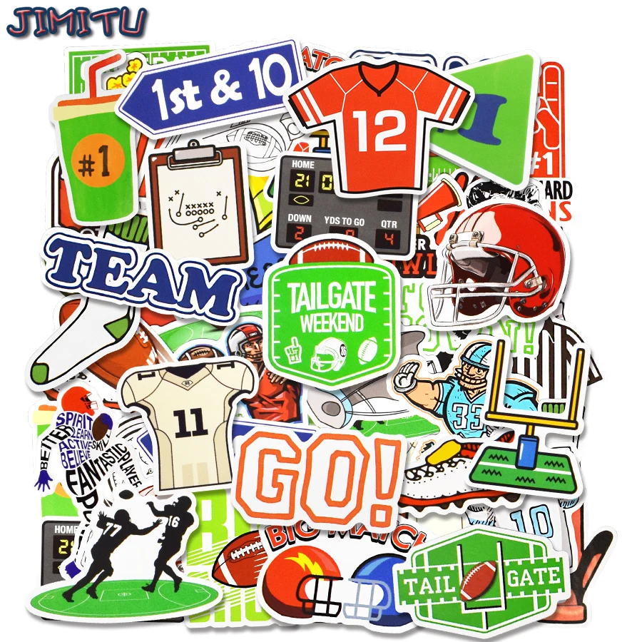 

50 PCS Rugby Stickers American Football Theme Sport Sticker On Laptop Water Bottle Cartoon Cool Stickers DIY Helmet Car Kids Toy