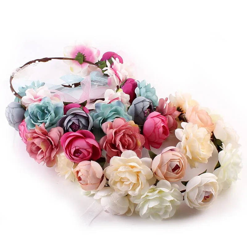 

New Fashion Boho Rustic Floral Flower Garland Headpieces for Wedding Bridal Bride Bridesmaid Headbands Crown Wreath Hairband