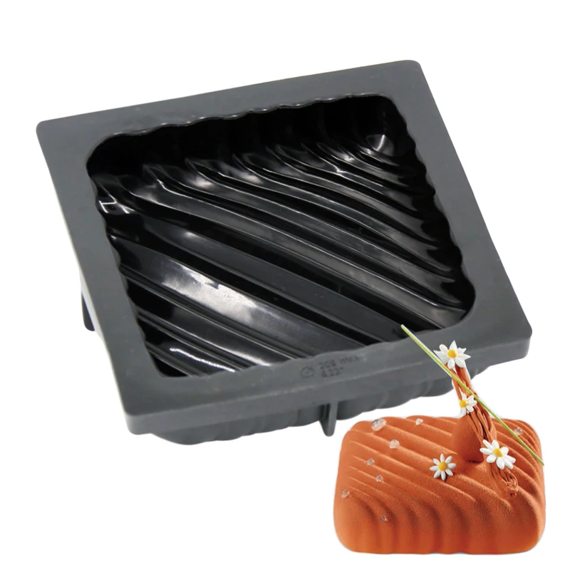 

1PCS Quadrilateral Wave Shape Mousse Sweetmeats Mold For Chiffon Breads Black Silicone Molud Baking Tools