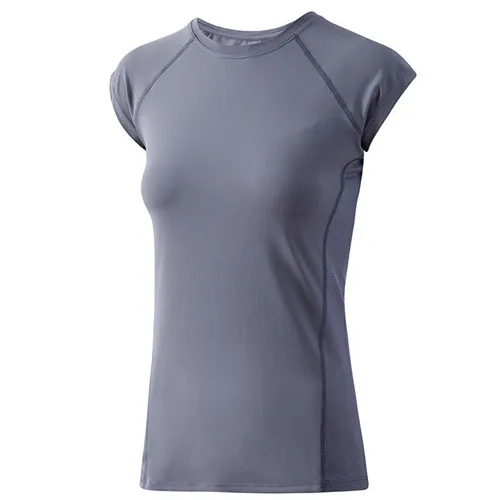 Профессиональная спортивная футболка для бега для женщин, быстросохнущая футболка для спортзала или йоги женские для фитнеса с коротким рукавом, футболка для бега, топы для бега - Цвет: Серый