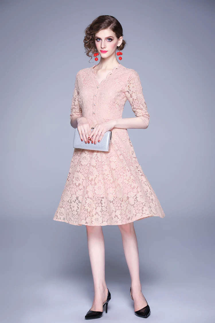 H han queen, новое осенне-зимнее кружевное платье с v-образным вырезом, тонкое модное Повседневное платье для работы, женское винтажное вечернее платье на вечеринку