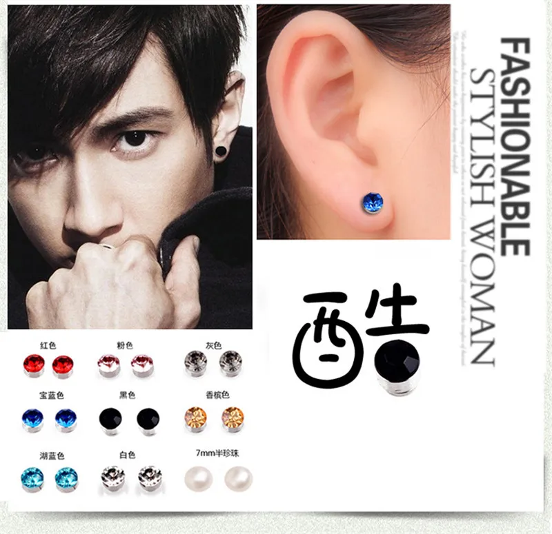 Ear Clip Earrings Classic Design Crystal Magnet Clip Earrings Stainless steel For Women Men Round Shaped No Ear Hole Jewelry Party Gifts 2 Pieces Clip Earrings Ear Clip Ear Accessories Magnetic Earrings