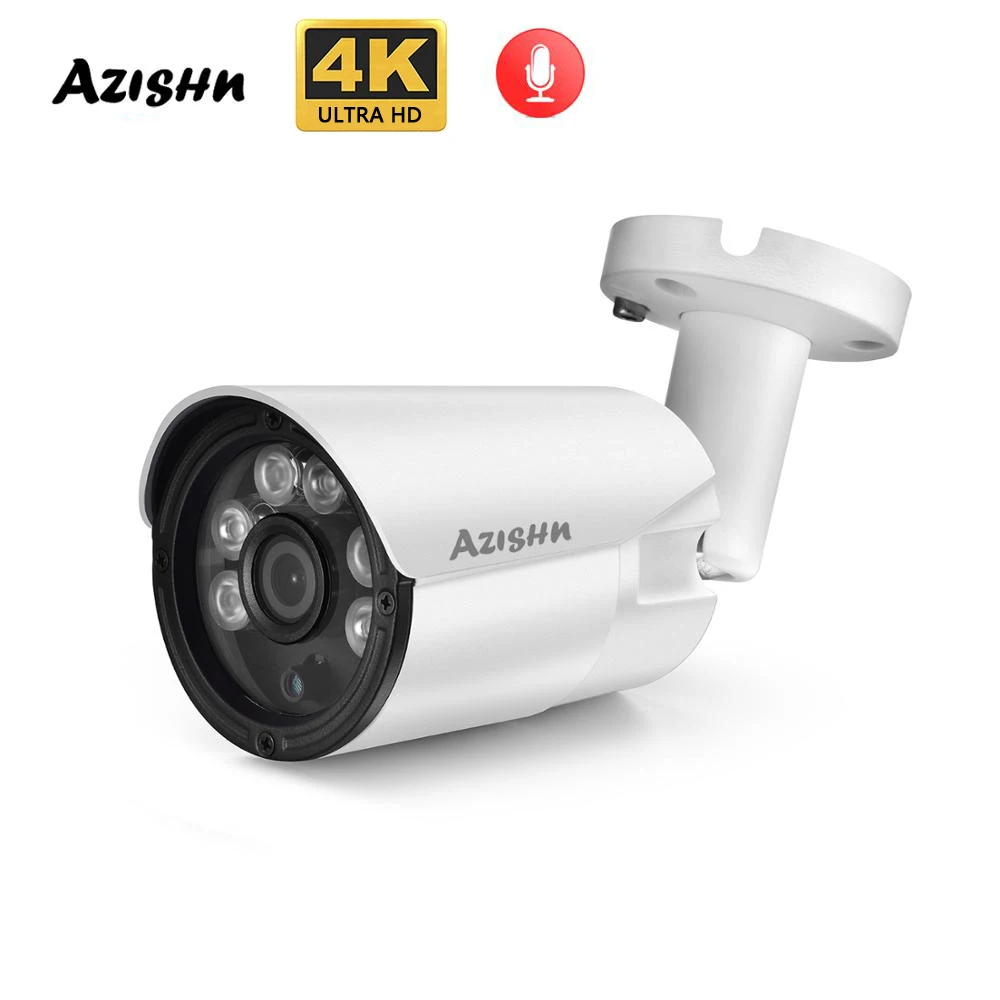 AZISHN 8MP 4K IP Camera POE H.265+ Metal Outdoor IP66 Motion Detection bullet CCTV Night Vision 4MP Video Surveillance | Безопасность и