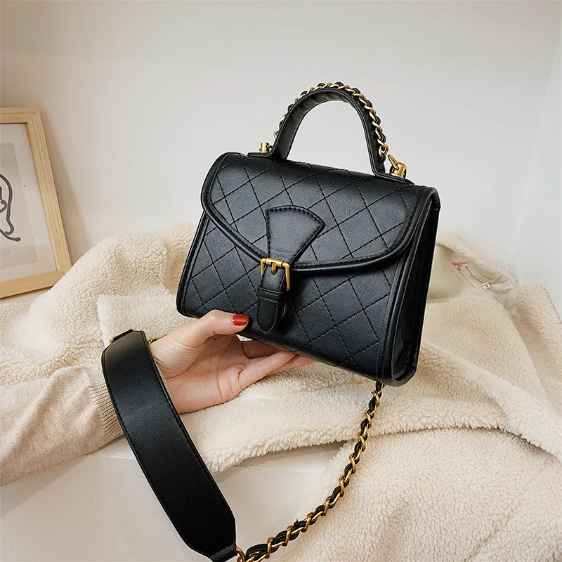 

Online Celebrity Graceful Rhombus Chain Bag 2020 New Style Hand Broadband Spiraea Textured Small Black Bag Messenger Bag