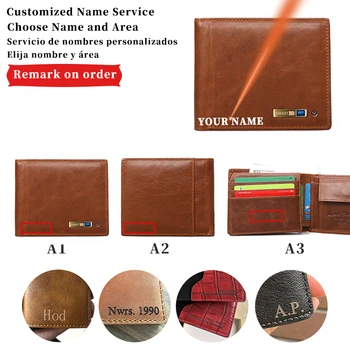 

Business Name Engraving GPS Record Smart Wallet For Men Genuine Leather Wallets Bluetooth Short Credit Card Holders Men's Coin