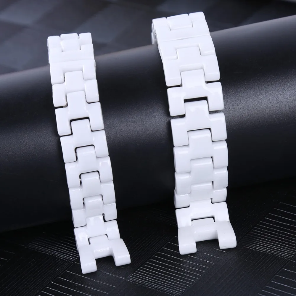 16cmx16.2mm 19cmx18.6mm White Ceramic Watch Band Universal Men Women Ceramic Watch Strap Notched White Bracelet (5)