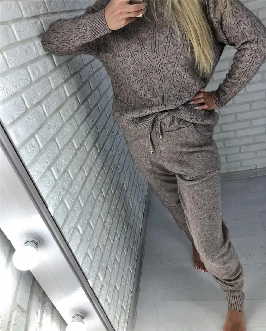 Водолазка пуловер свитера трикотажные штаны костюм из двух частей женский