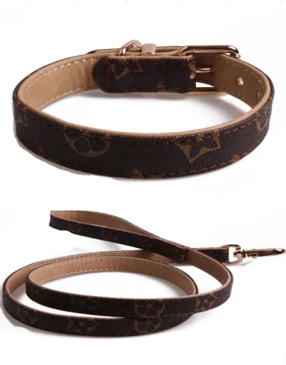 Flower Collar Leash Ошейник для собаки, милый галстук-бабочка, кошка, ожерелье, коричневый цветок, дизайнерский ошейник для питомца, поводок из искусственной кожи, Золотая Пряжка, ошейник на цепочке для питомца - Цвет: Flower Collar Leash