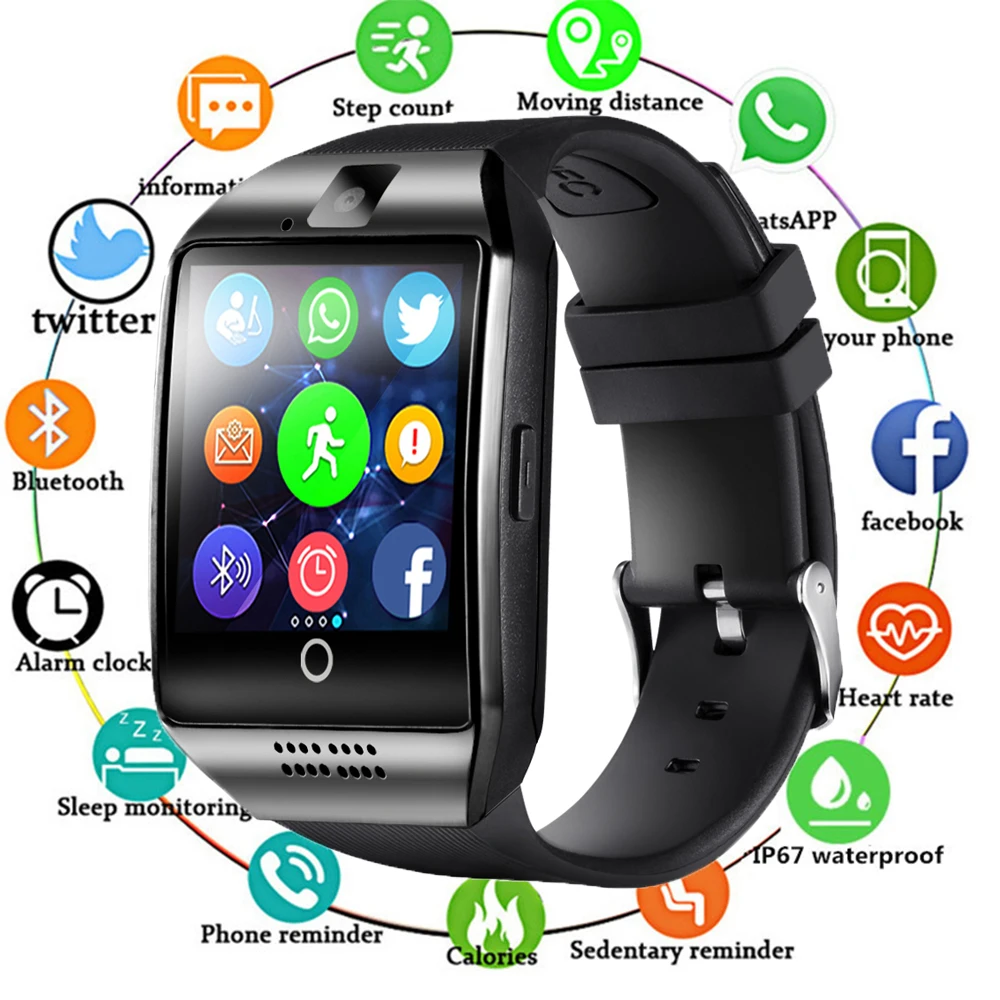 Bluetooth Смарт часы для мужчин Q18 с сенсорным экраном большой аккумулятор поддержка