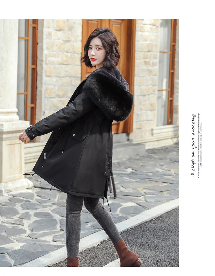 Пальто из искусственного меха кролика зимнее длинное пальто оверсайз съемный меховой воротник корейские женские парки флисовая верхняя одежда