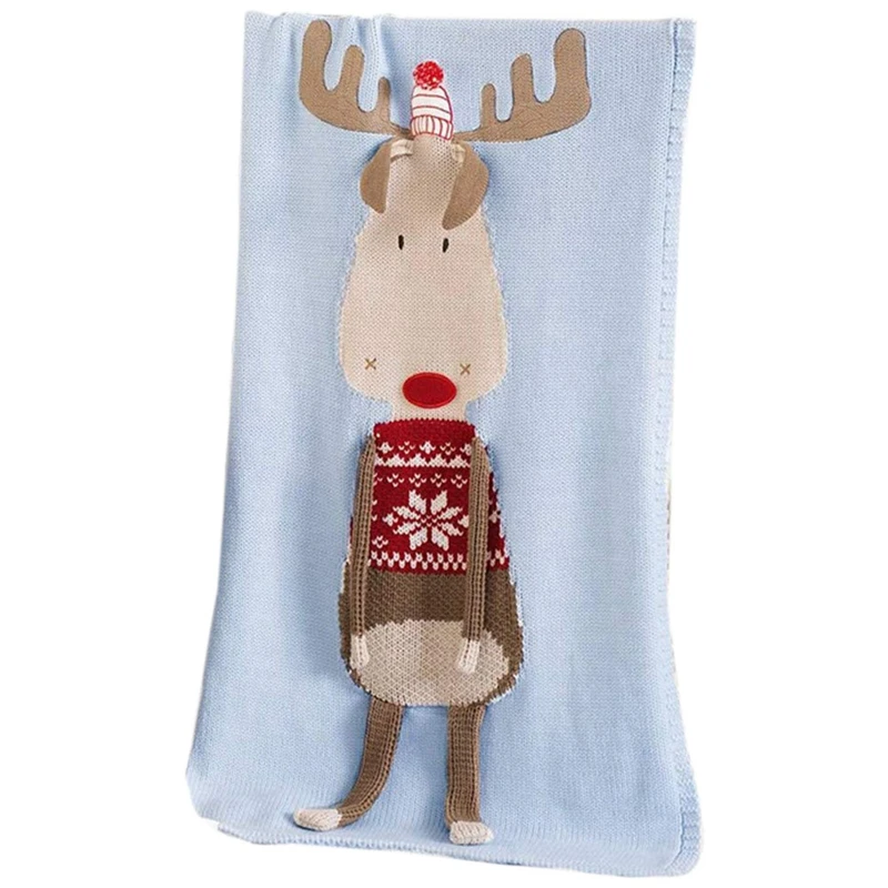 

Hot Children's Christmas Deer Wool Quilt Three-Dimensional Ear Knitted Blanket Baby Sleeping Playing Crawling Mat
