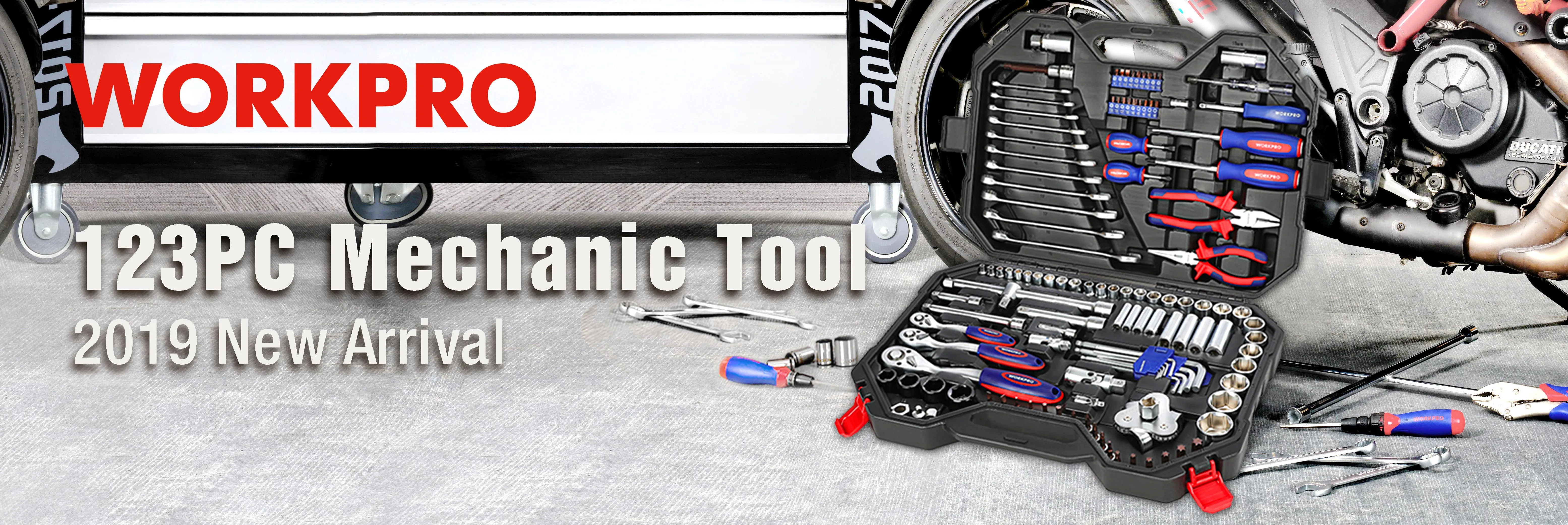 WORKPRO 123PC Mixed Tool Set Mechanics Tool Set Ratchet Spanner Wrench Socket Set 2019 New Design