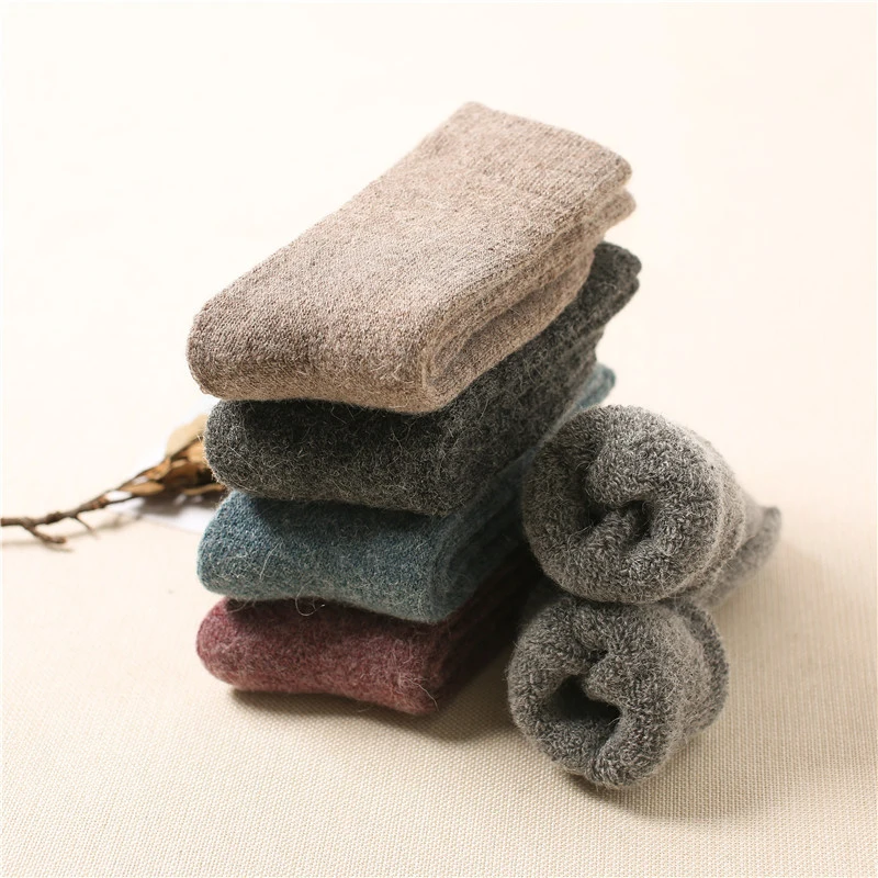 

Winter new men's thick warm high quality wool solid color casual socks Super thick man's fashion cotton socks 5 pair