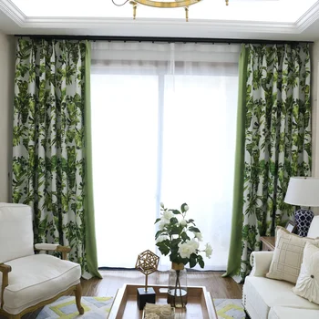 

Green Rain forest printing blackout curtains fabric eyelets, country style bedroom bay window curtain drapes (#LRRDYL1801)