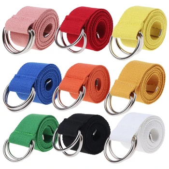 

Teenager Boys Girls Students Double Ring Buckle Waist Belt Canvas Solid Color