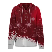 

Women Top Cotton Sweater 2021 Fall New Christmas Printed Pullover Plus Velvet Polo Fashion Casual Loose Hooded Sweater Lady Top