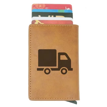 

Personality Fashion Truck Driver Rfid Card Holder Men Women Wallets Brown Vintage Short Purse Leather Slim Wallets Mini Wallet