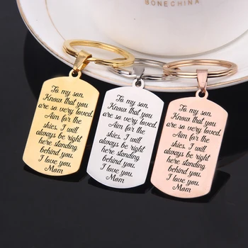 

FLYANGEL Engraved Keychain To My Son I Love You Mom Keyring Stainless steel Key Holder Jewelry Gifts From Mother For Son Gifts