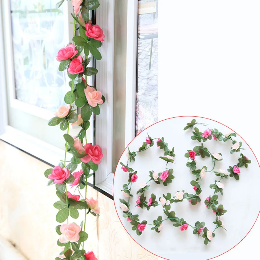 250 см искусственная лоза цветок Шелковая Роза с пластиковыми зелеными листьями искусственный цветок ветка розы свадебная настенная гирлянда для развешивания украшения