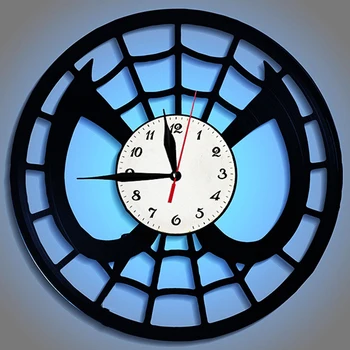 

3D Lighting Spider Man Vinyl Record Wall Clock Deisgn Decoration Boys Room Iron Man&dead Pool&vemon Cd Clocks Watch Silent