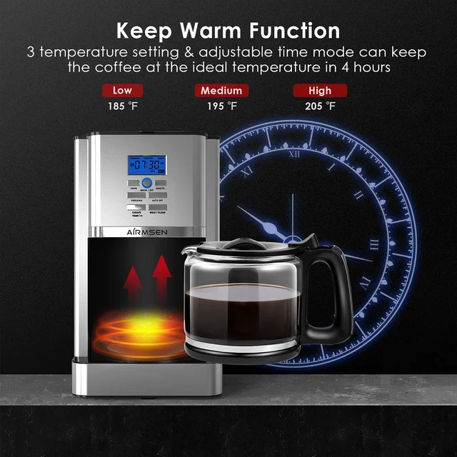 Airmsen Drip Coffee Machine 1000W Kitchen Appliances Automatic Dripping Coffee Maker Brew Tea Coffee Powder Keep Warm 12 Cup 4