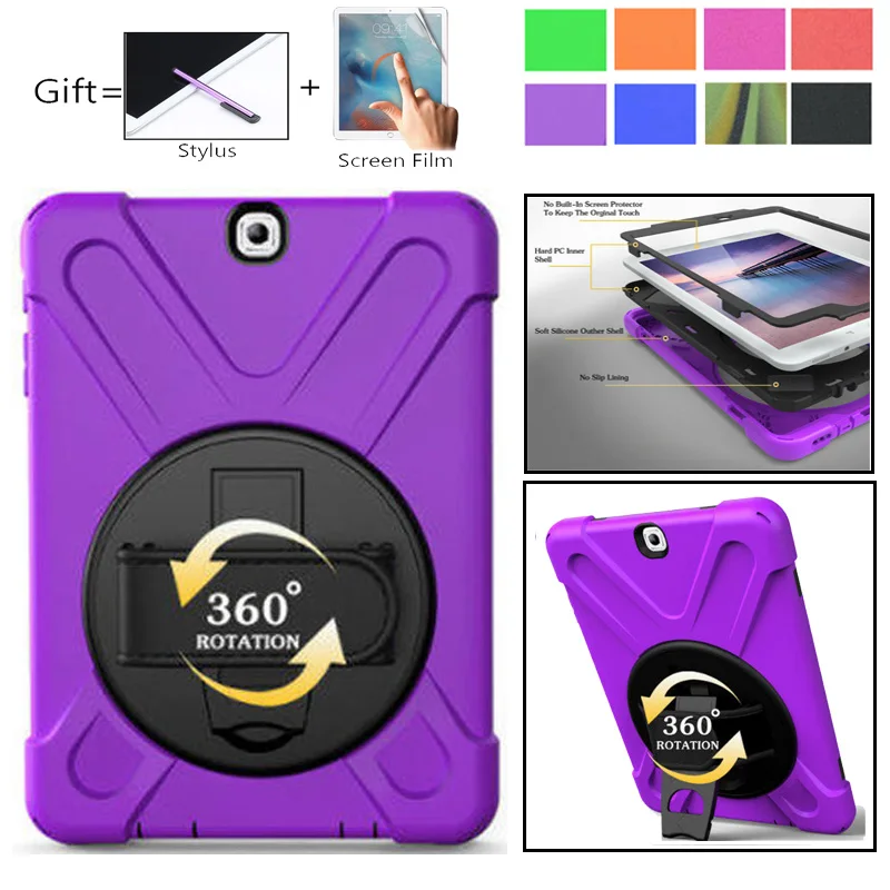 

Case For Samsung Galaxy Tab S2 9.7 SM- T810 T815 T813 T819 Heavy Duty Shockproof Rotating Kickstand Protective Cover+ Hand Strap