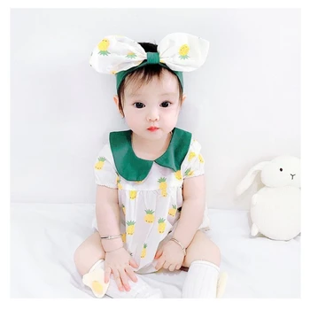 

Pineapple Cute New Summer Toddler Romper Doll Collar Short Sleeve Girl Newborn Baby Clothes Sunsuit Cotton Outfits With Headband
