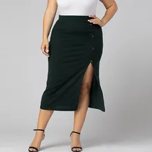 Summer Spring Women Casual Plus Size 4xl Skirt Solid Color Office Lady Button High Waist Split Mid-Calf Bodycon Skirts Dating Summer Spring Women Casual Plus Size 4xl Skirt Solid Color Office Lady Button High Waist Split Mid-Calf Bodycon Skirts Dating