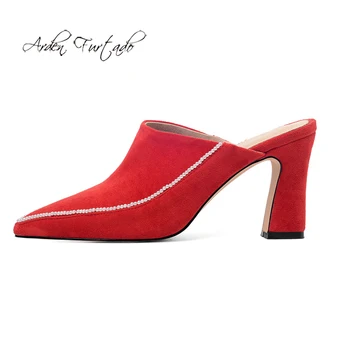 

Arden Furtado Summer Fashion Trend Women's Shoes Pointed Toe Chunky Heels pure color Sexy Elegant Mules Slippers Big size 43