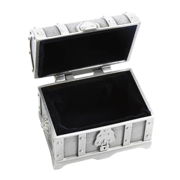 

Rectangle Vintage Metal Treasure Chest Trinket Jewelry Box Jewellery Organiser Storage Boxes Ring Case Gift for Girls Ladies Wom