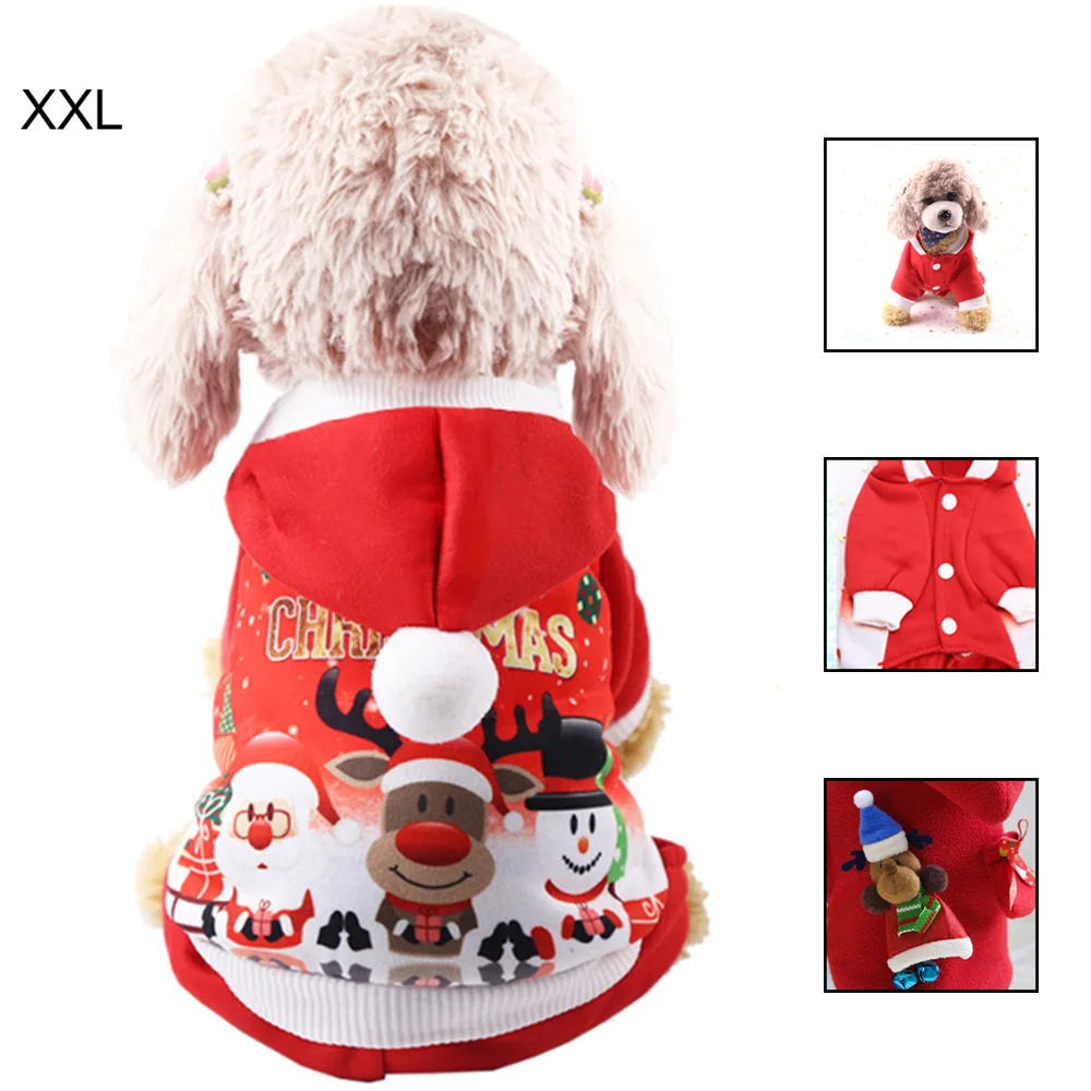 Рождественская Одежда для собак Зима Осень красное пальто одежда костюм Санта-Клауса Новогодний для домашних собак одежда с милым щенком наряд