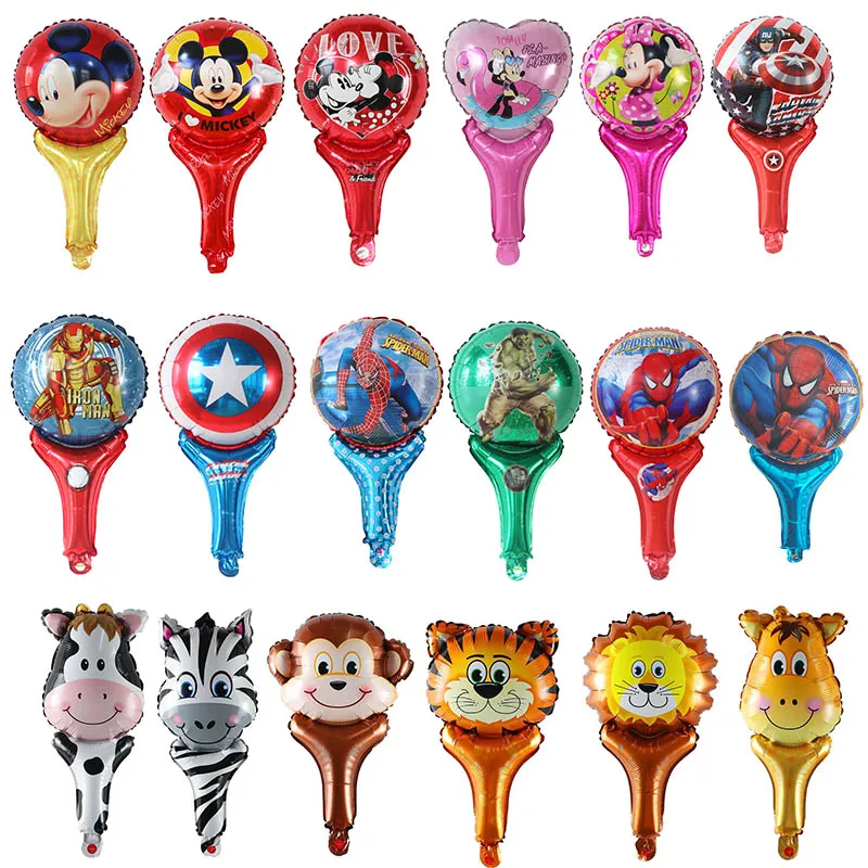 50pcs 29*50cm Hand Stick Foil Balloon Spiderman Mickey Minnie Air Globos Cartoon Supper Hero Baby Shower Birthday Party Kids Toy | Дом и сад