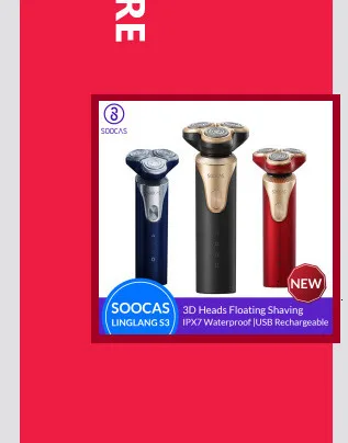 Xiaomi Mijia Soocas S3 электробритва для мужчин, 3 режущие головки для сухого влажного бритья, Беспроводная Usb перезаряжаемая Водонепроницаемая бритва