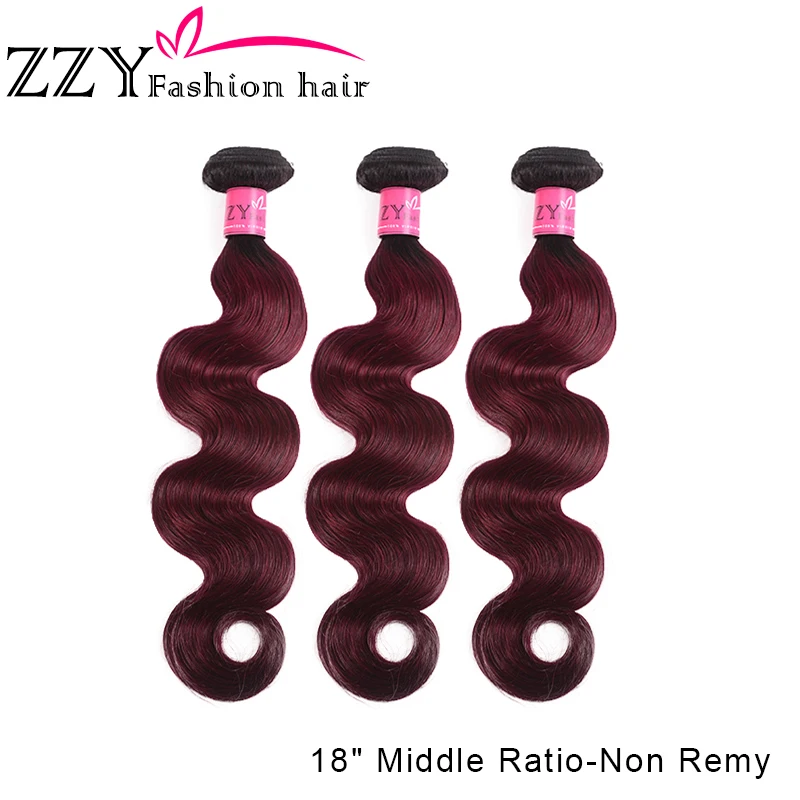 ZZY Fashion волосы Омбре перуанские волосы плетение объемная волна 3 пряди 1b 99J бордовый натуральные кудрявые пучки волос M не-remy наращивание волос