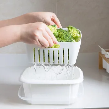 

Sink Double Drain Basket Colander Vegetables Fruit Washing Strainer Food Tray Plate Storage Basket Kithchen Organizer