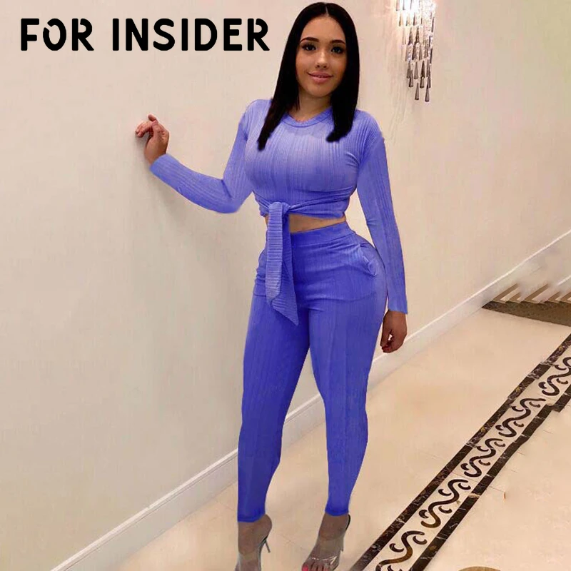 

For Insider Sexy black jumpsuit women tracksuit set Ribbed long sleeve crop top and pants set Winter 2 piece outfits party club