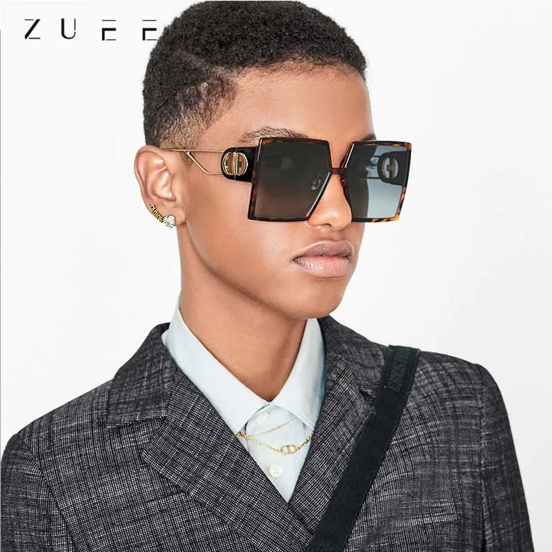 

ZUEE Letter D Sunglasses Women Oversized Square Driving Glasses Frame Vintage D shape Oversized Frame Popular Fashion Glasses