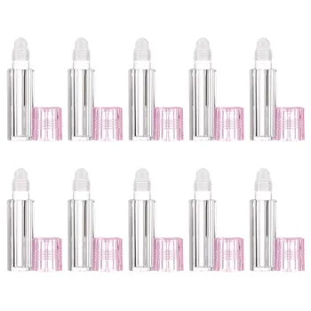 

1 Set 10Pcs Hydrating Lip Oil Vials Moisture Lip Refillable Roll-On Bottle Lip Oil Vials with Lid (Pink Cap)
