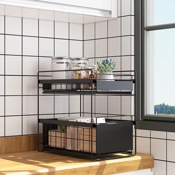 

Kitchen shelf floor-standing wrought iron rack divider condiment multi-layer finishing storage shelf