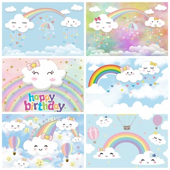

Rainbow Backdrop Birthday Party Lovely Cloud Umbrella Heart Wallpaper Baby Cartoon Photography Background Photocall Photo Studio