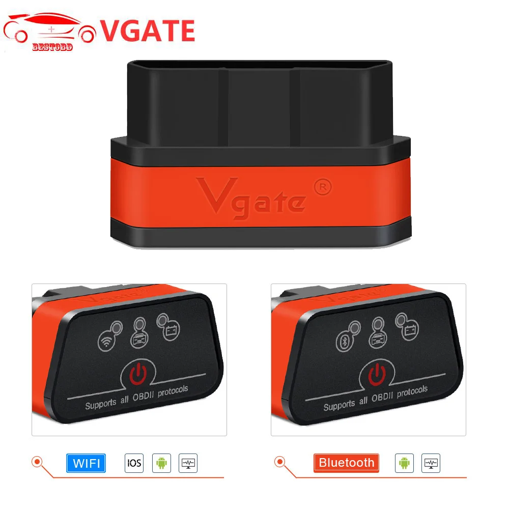 

Vgate iCar2 Wifi/Bluetooth OBD OBD2 Diagnostic tool ELM327 V2.1 WIFI for IOS/Android/PC Diagnostic Code Reader Scanner elm 327